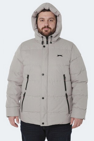 Slazenger GAFAR Büyük Beden Erkek Kapüşonlu Şişme Bej Mont & Kaban 