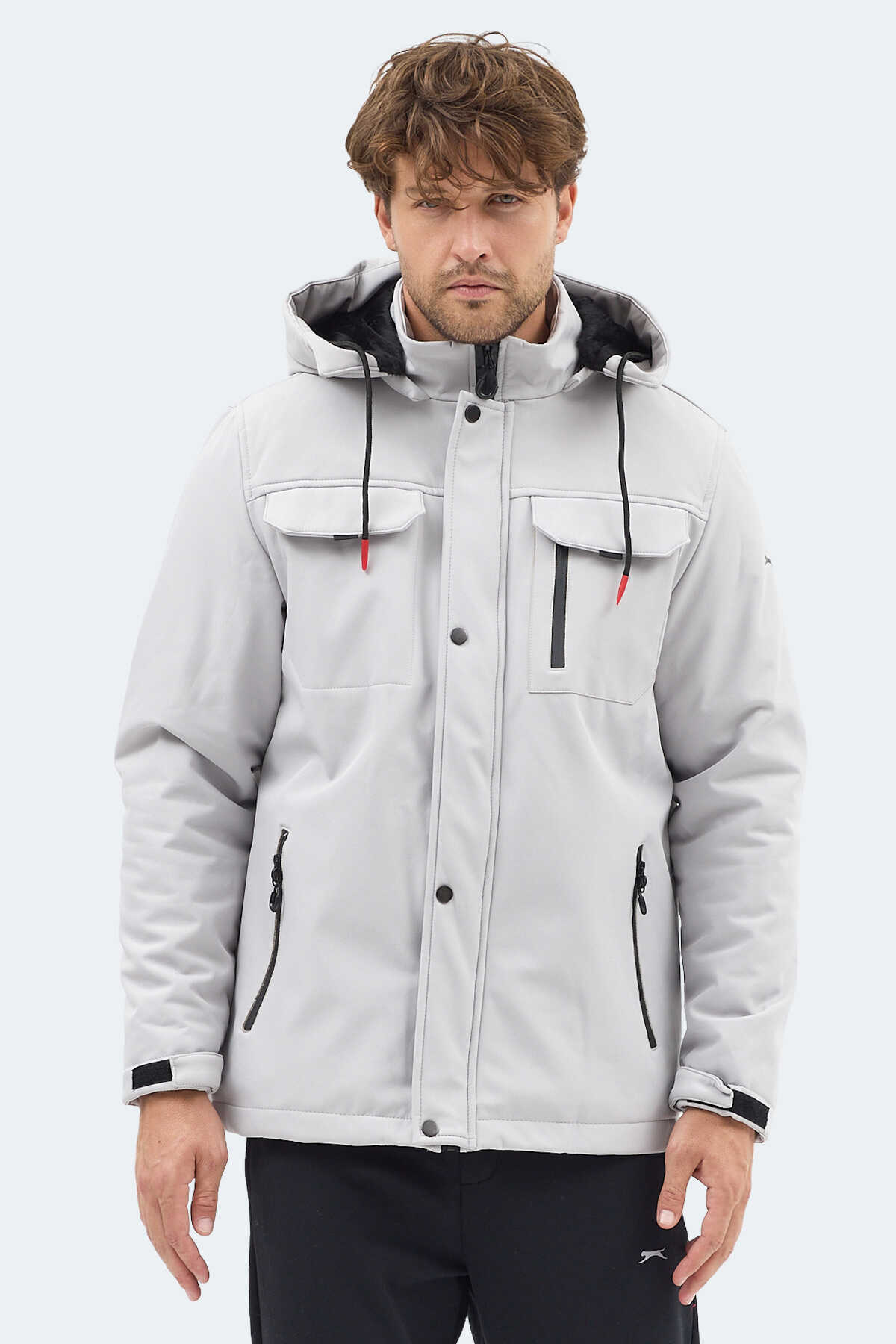 Slazenger - Slazenger GLEAM Erkek Kapüşonlu Taş Gri Mont & Kaban