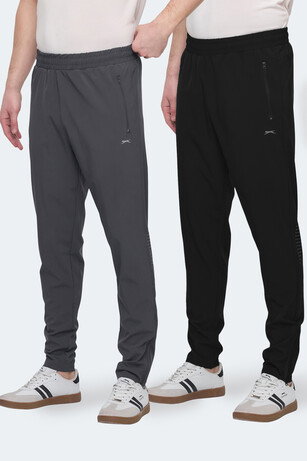 Slazenger GRIET 2 Lİ SET Erkek Fermuar Cepli Siyah - Koyu Gri Eşofman Altı