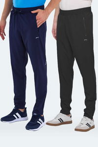 Slazenger - Slazenger GRIET 2 Lİ SET Erkek Fermuar Cepli Dar Paça Siyah - Lacivert Eşofman Altı