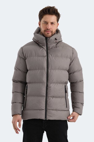 Slazenger HANK Erkek Kapüşonlu Şişme Taş Gri Mont & Kaban 