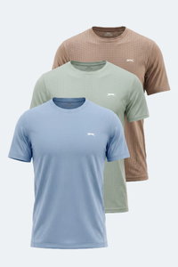 Slazenger - Slazenger HARDFLEX 3 LÜ SET Erkek Vizon - Açık Mavi - Su Yeşili Tişört