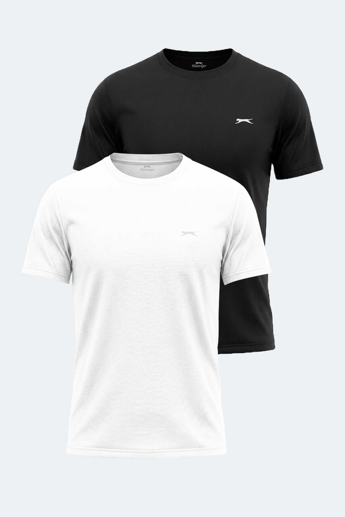 Slazenger - Slazenger HAUNTED 2 Lİ SET Erkek Beyaz - Siyah Tişört