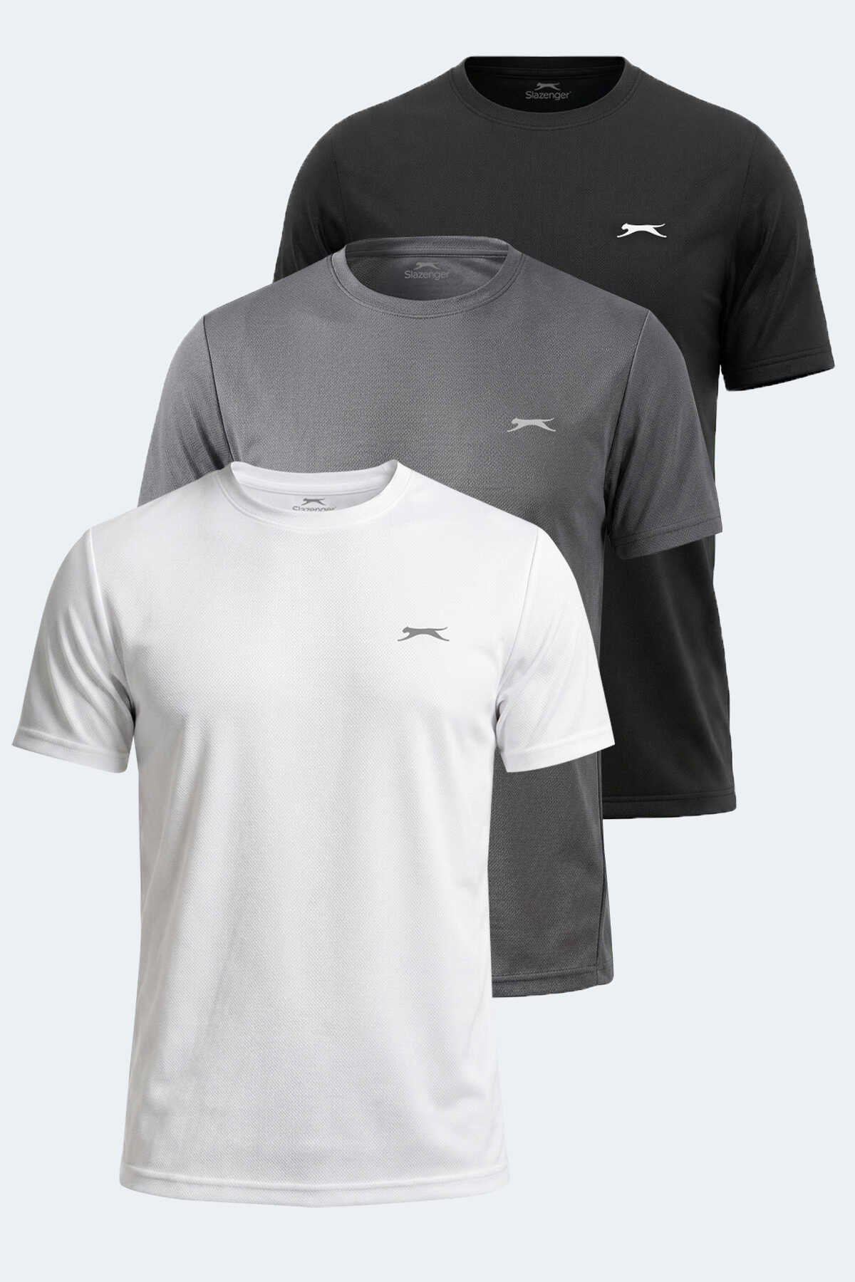 Slazenger - Slazenger HAUNTED I 3 LÜ SET Erkek Beyaz - Siyah - Koyu Gri Tişört