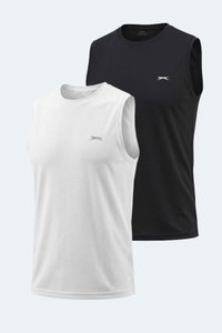 Slazenger - Slazenger HAZZAR I 2 Lİ SET Erkek Beyaz - Siyah Tişört