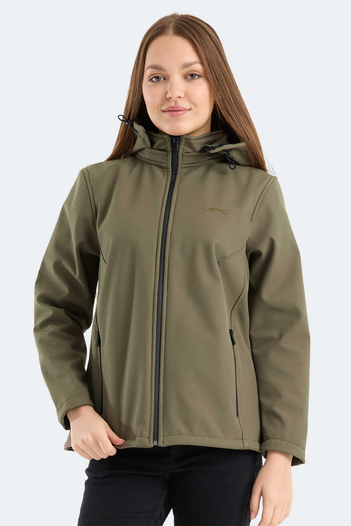 Slazenger - Slazenger HEAT CONTROL Kadın İçi Polarlı Rüzgar ve Su Geçirmez Softshell Haki Mont & Kaban