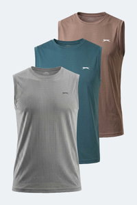 Slazenger - Slazenger HEROFIT IN 3 LÜ SET Erkek Petrol - Vizon - Gri Tişört