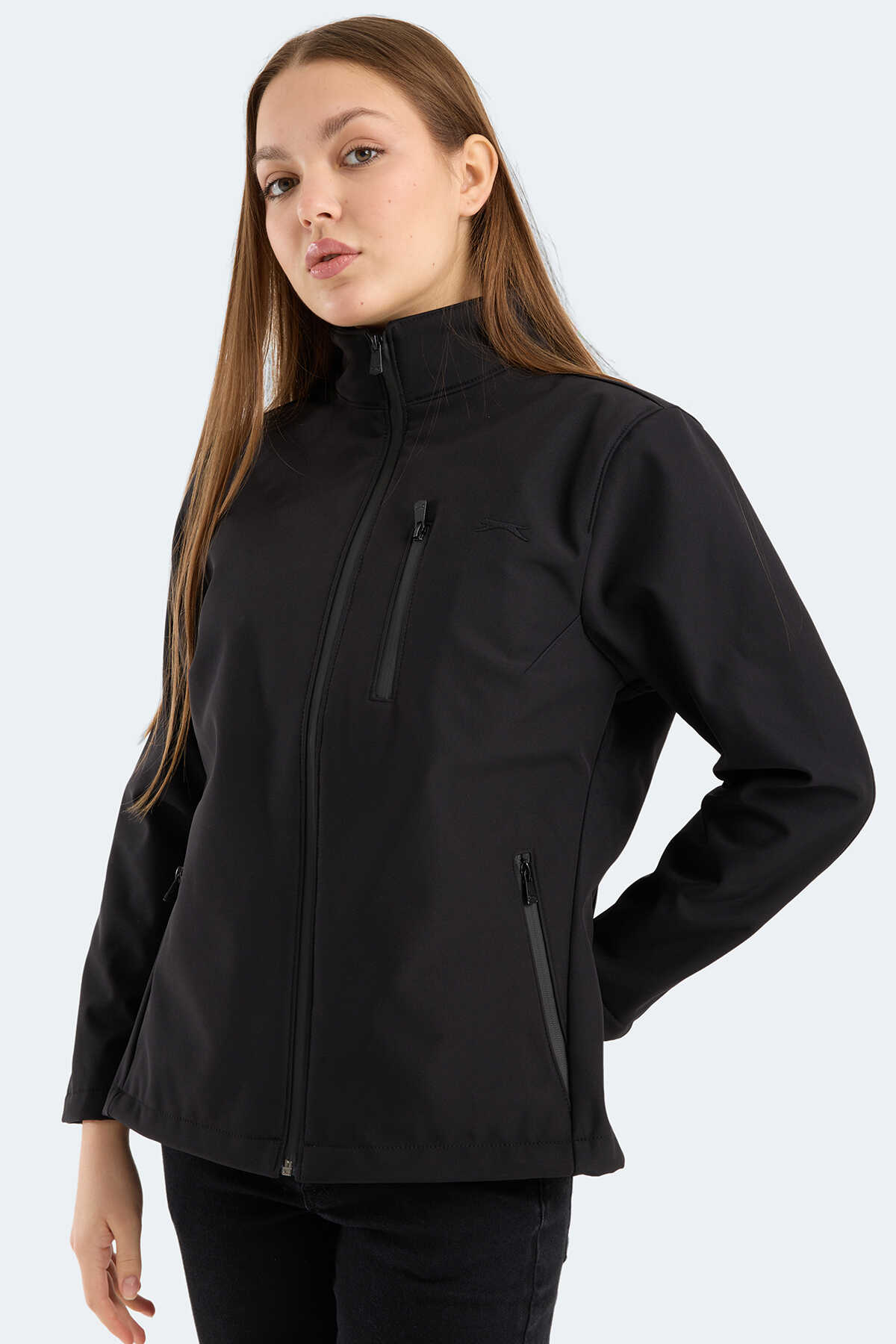 Slazenger - Slazenger HIP STYLE Kadın Dik Yaka Fermuarlı Siyah Mont & Kaban