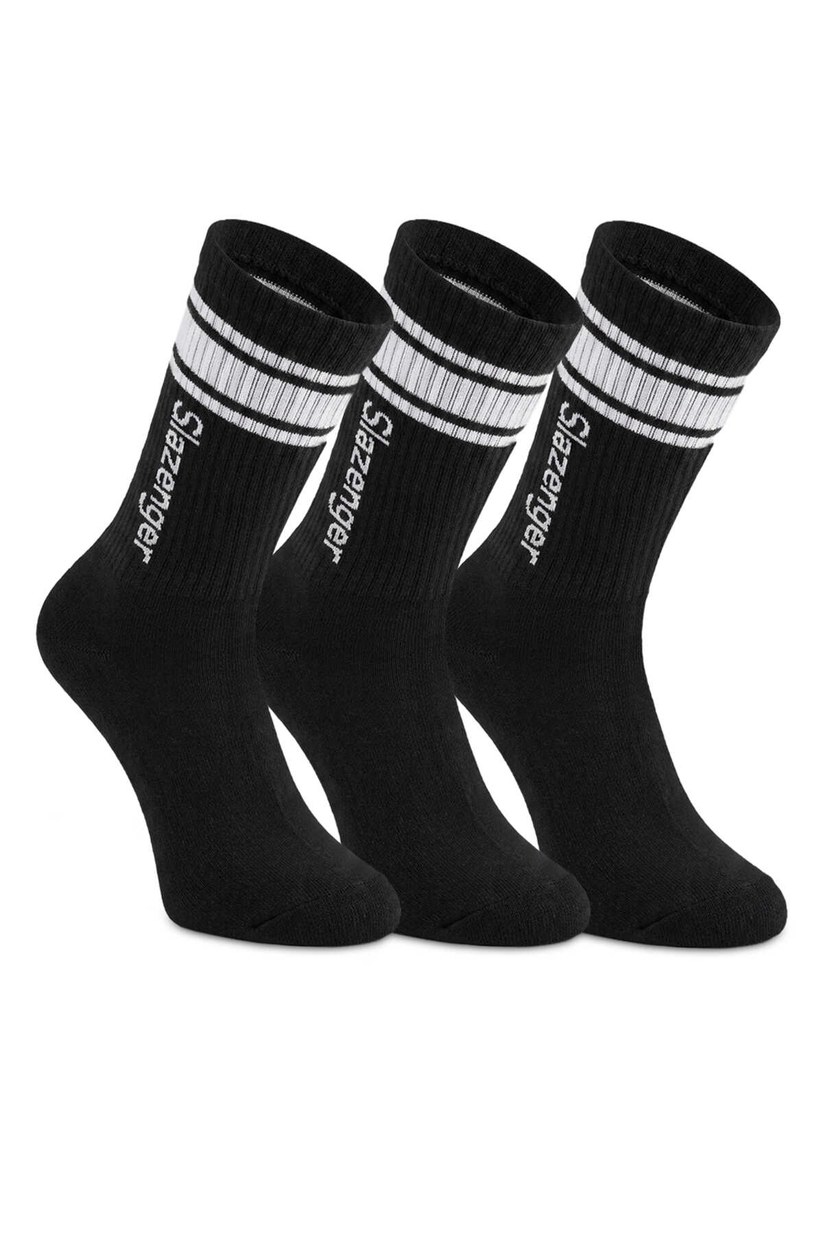 Slazenger - Slazenger JINN 3 lü Erkek Spor Siyah Çorap