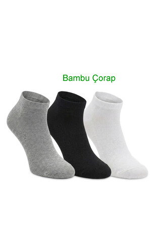 Slazenger JOYRIDE 3 lü Kadın Bambu Patik Siyah / Gri Çorap