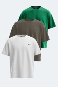 Slazenger - Slazenger KAISER 3 lü Set Erkek Oversıze Beyaz - Haki - Yeşil Tişört