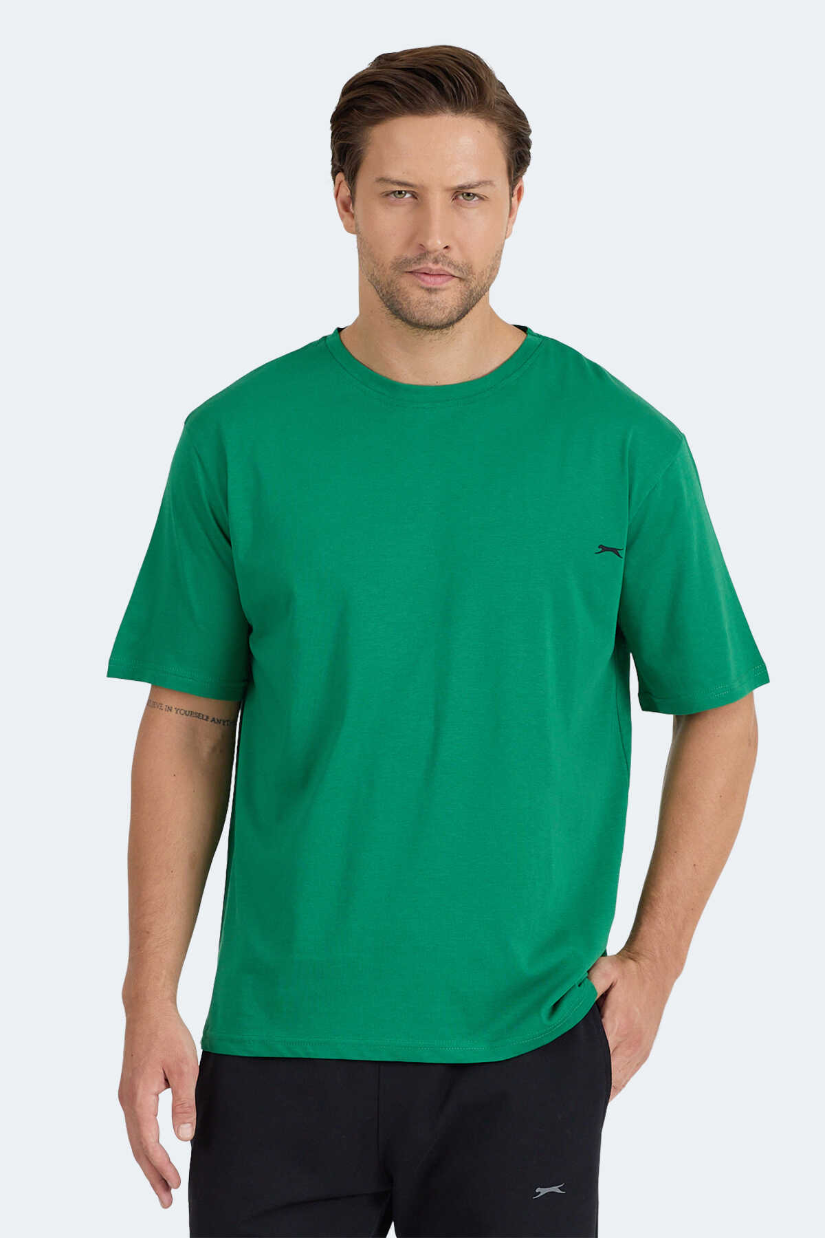 Slazenger - Slazenger KAISER IN Oversize Erkek Tişört Koyu Yeşil