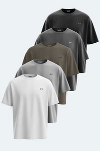 Slazenger - Slazenger KAISER 5 li Set Erkek Oversıze Beyaz - Siyah - Antrasit - Gri - Haki Tişört