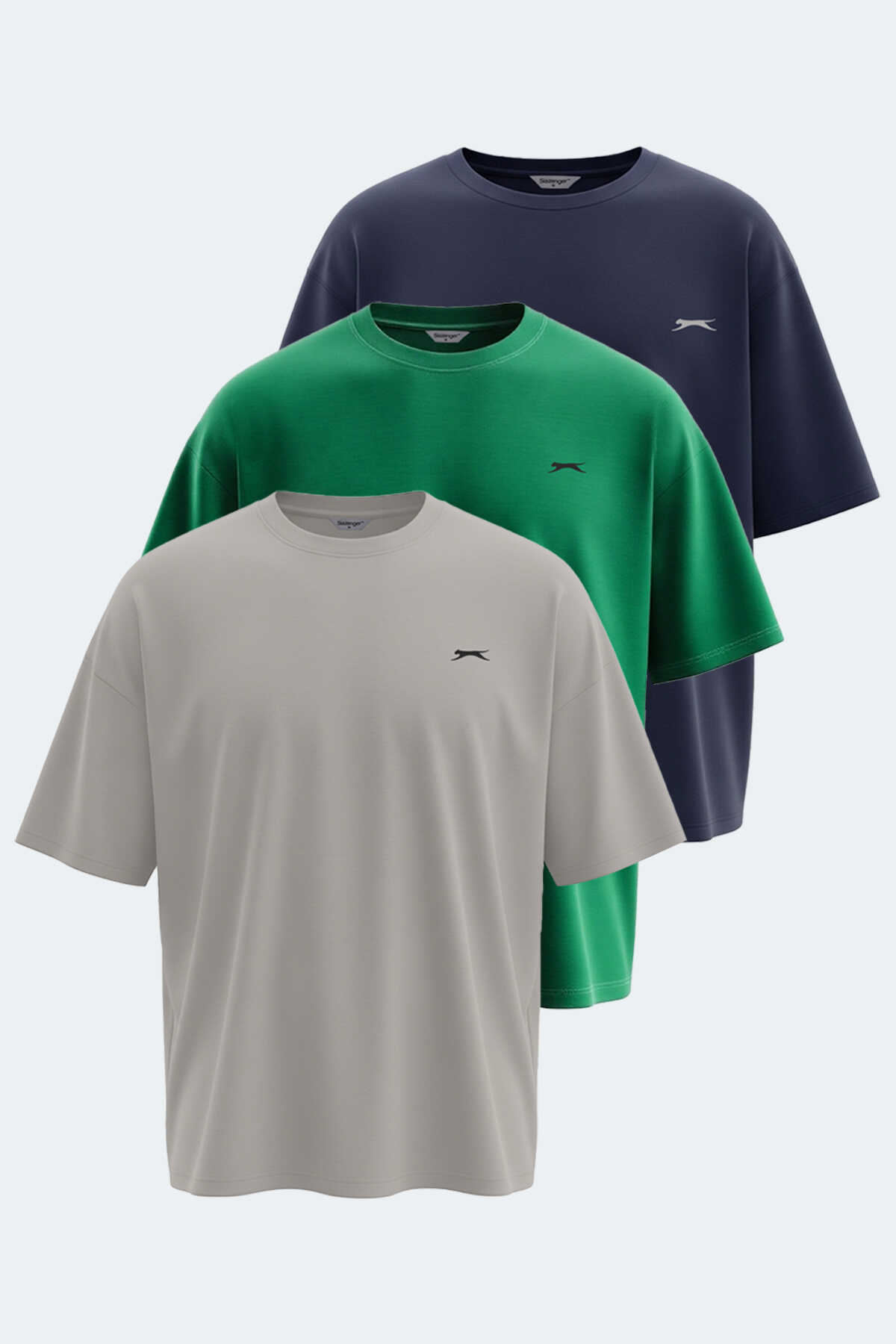 Slazenger - Slazenger KAISER Erkek Tişört Taş Gri - Lacivert - Koyu Yeşil