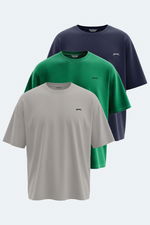 Slazenger - Slazenger KAISER 3 lü Set Erkek Oversıze Taş Gri - Lacivert - Koyu Yeşil Tişört Slazenger - Slazenger KAISER 3 lü Set Erkek Oversıze Taş Gri - Lacivert - Koyu Yeşil Tişört