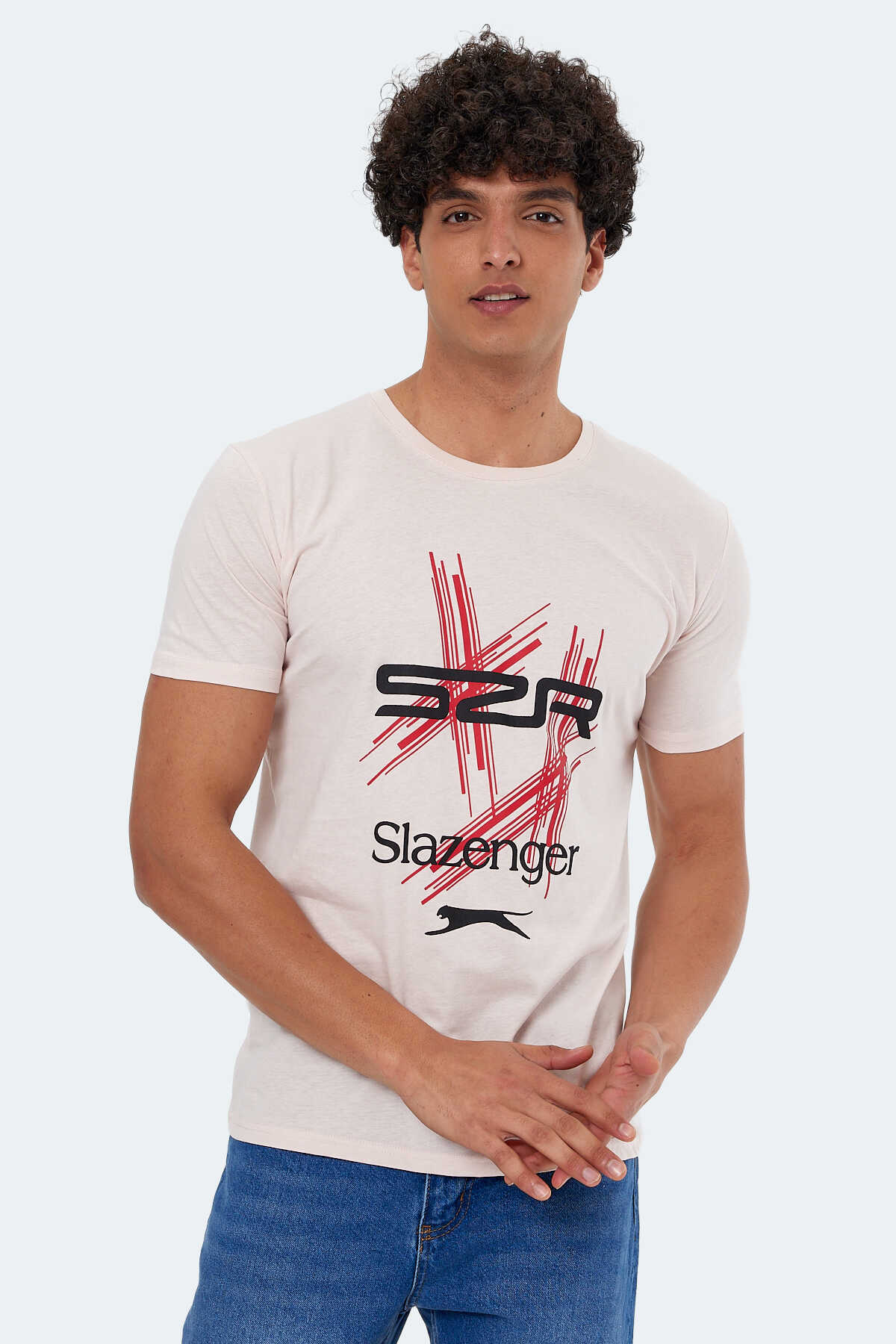 Slazenger - Slazenger KASUR Erkek Tişört Pudra