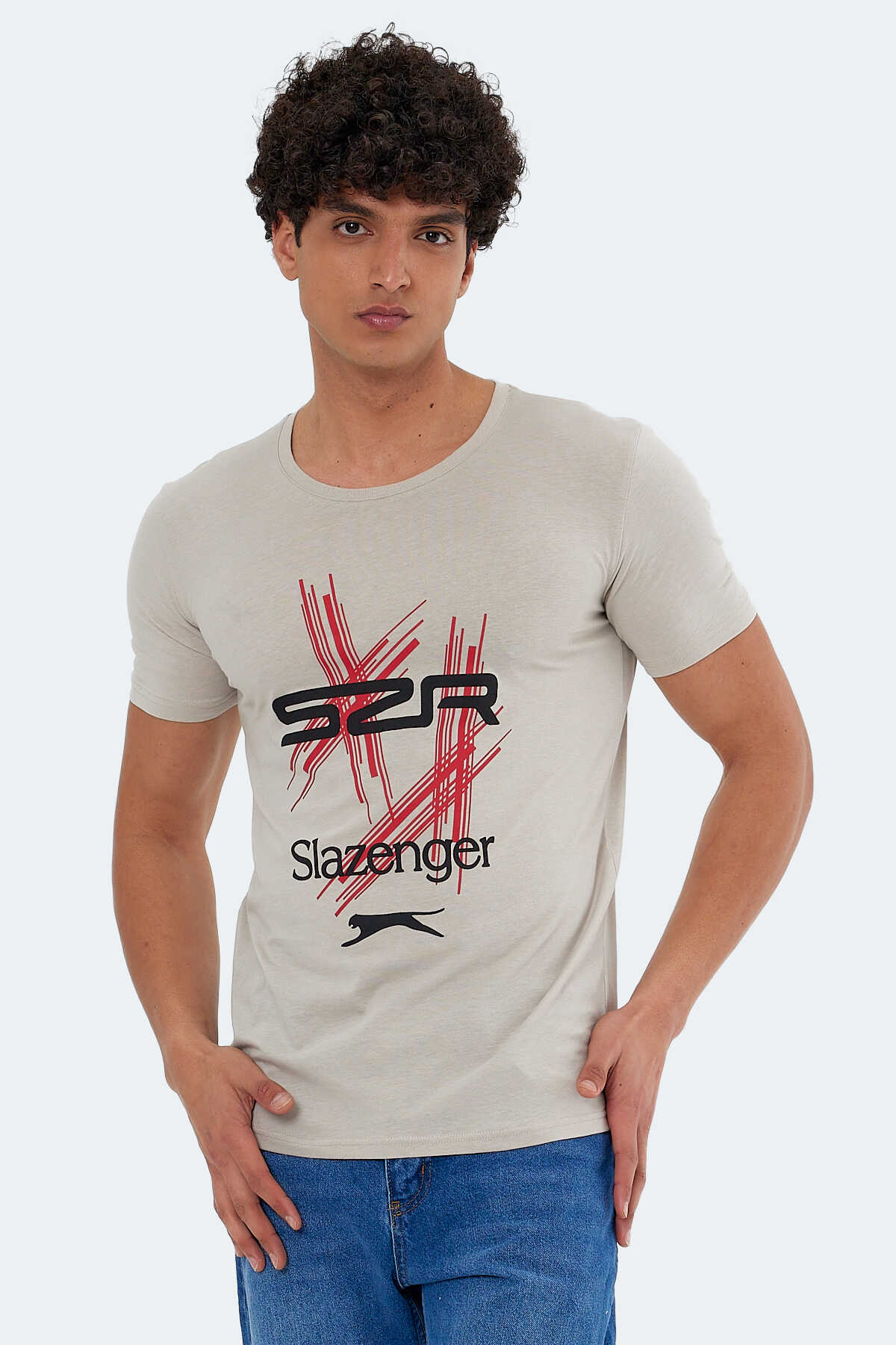 Slazenger - Slazenger KASUR Erkek Tişört Taş Gri