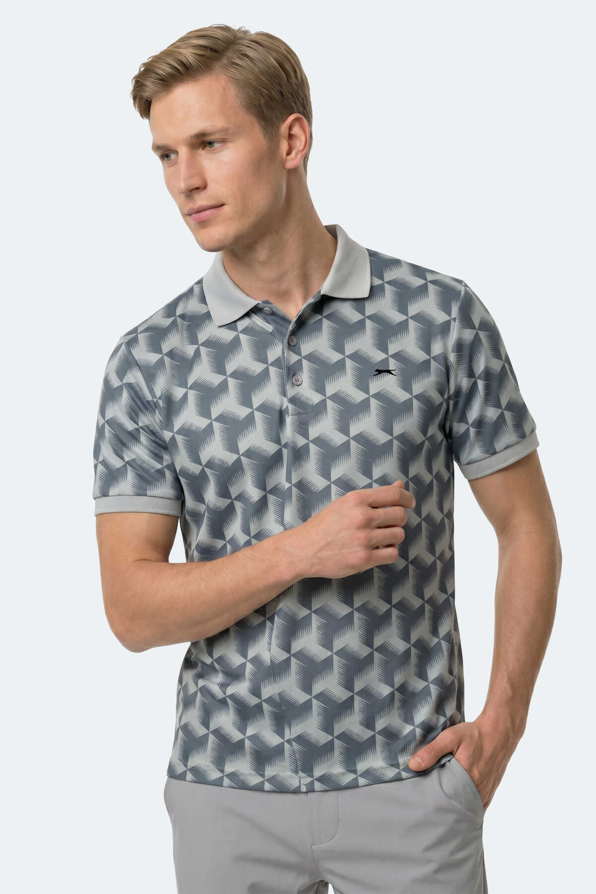 Slazenger - Slazenger KATARIN Erkek Polo Yaka Gri Tişört