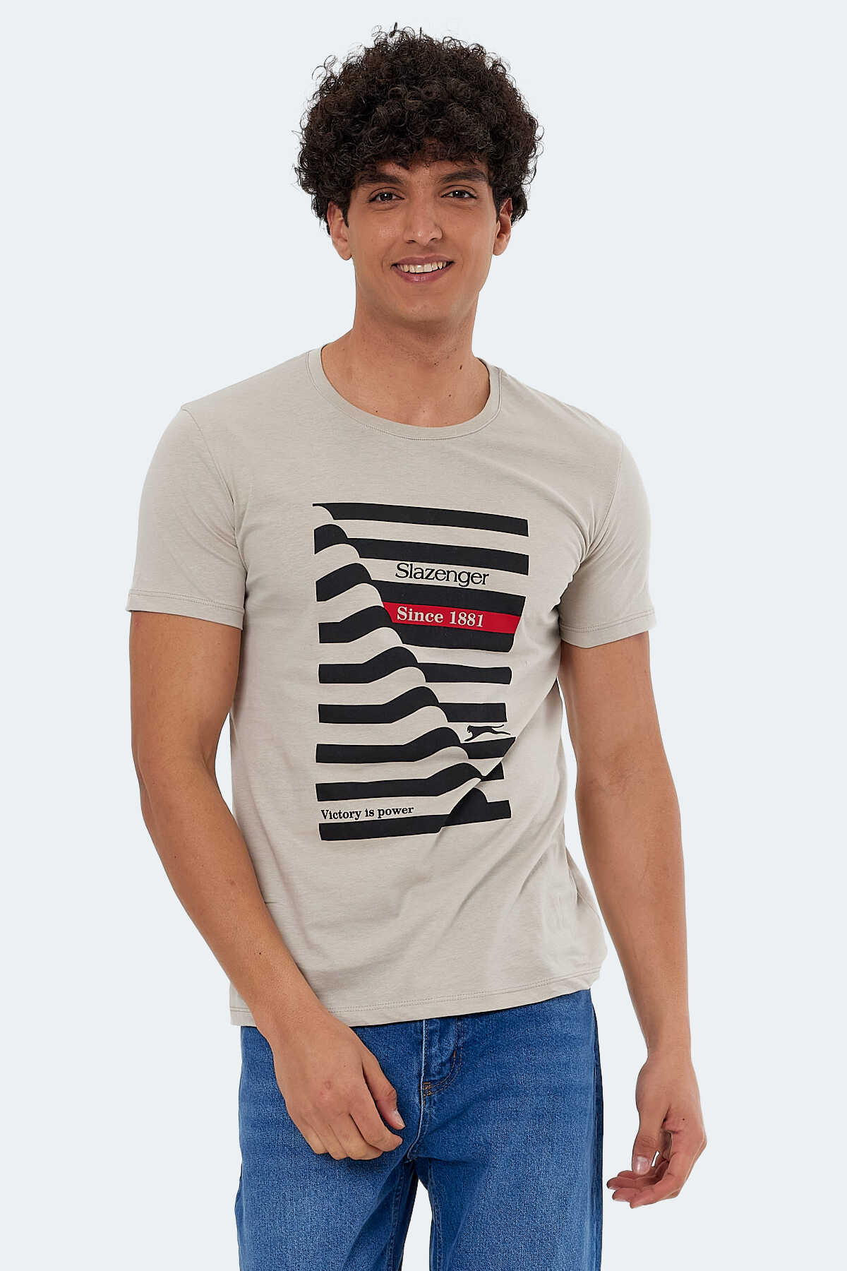 Slazenger - Slazenger KATELL Erkek Kısa Kol T-Shirt Taş Gri