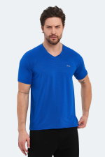 Slazenger - Slazenger KATRIINA Erkek V Yaka Saks Mavi Tişört