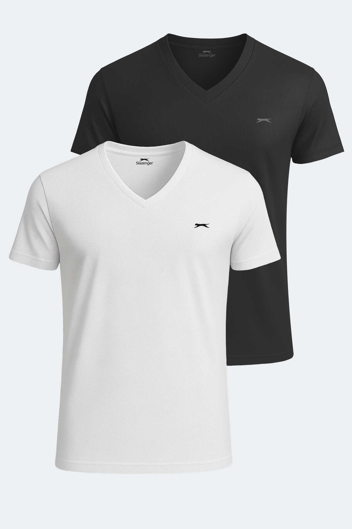 Slazenger - KATRINA 2li Set Erkek Tişört Beyaz - Siyah