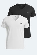 Slazenger - Slazenger KATRINA 2 li Set Erkek Beyaz - Siyah Tişört