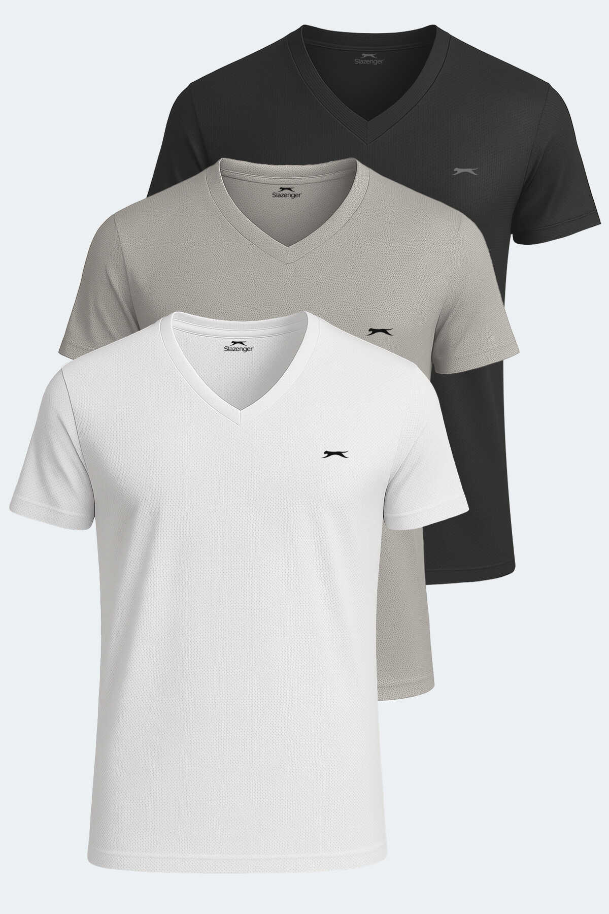 Slazenger - KATRINA 3lü Set Erkek Tişört Beyaz - Siyah - Gri