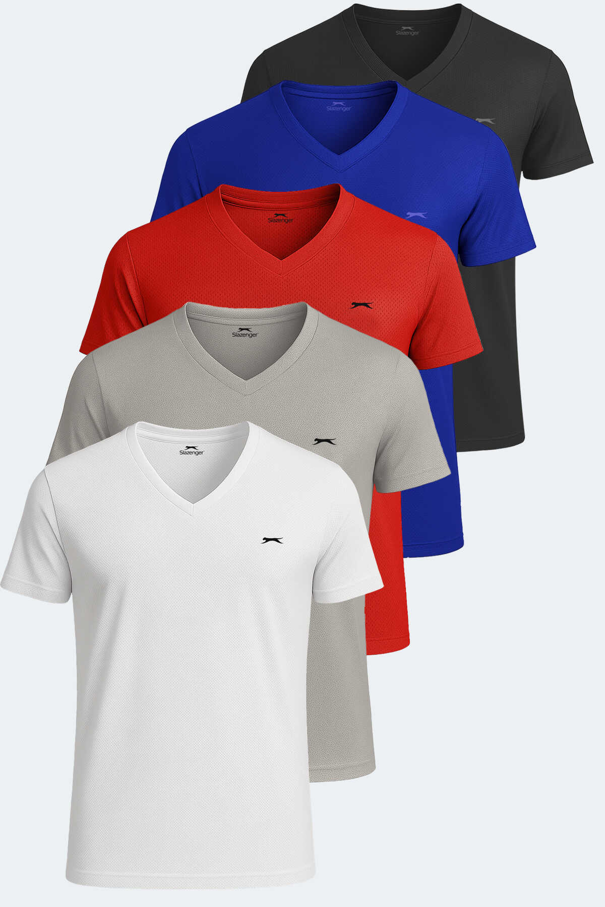 Slazenger - KATRINA 5li Set Erkek Tişört Beyaz - Siyah - Gri - Saks Mavi - Kırmızı