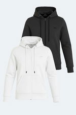 Slazenger - Slazenger KATYA 2 li set Kadın Fermuarlı Kapüşonlu Cepli Beyaz - Siyah Sweatshirt