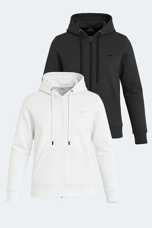 Slazenger KATYA 2 li set Kadın Fermuarlı Kapüşonlu Cepli Beyaz - Siyah Sweatshırt 