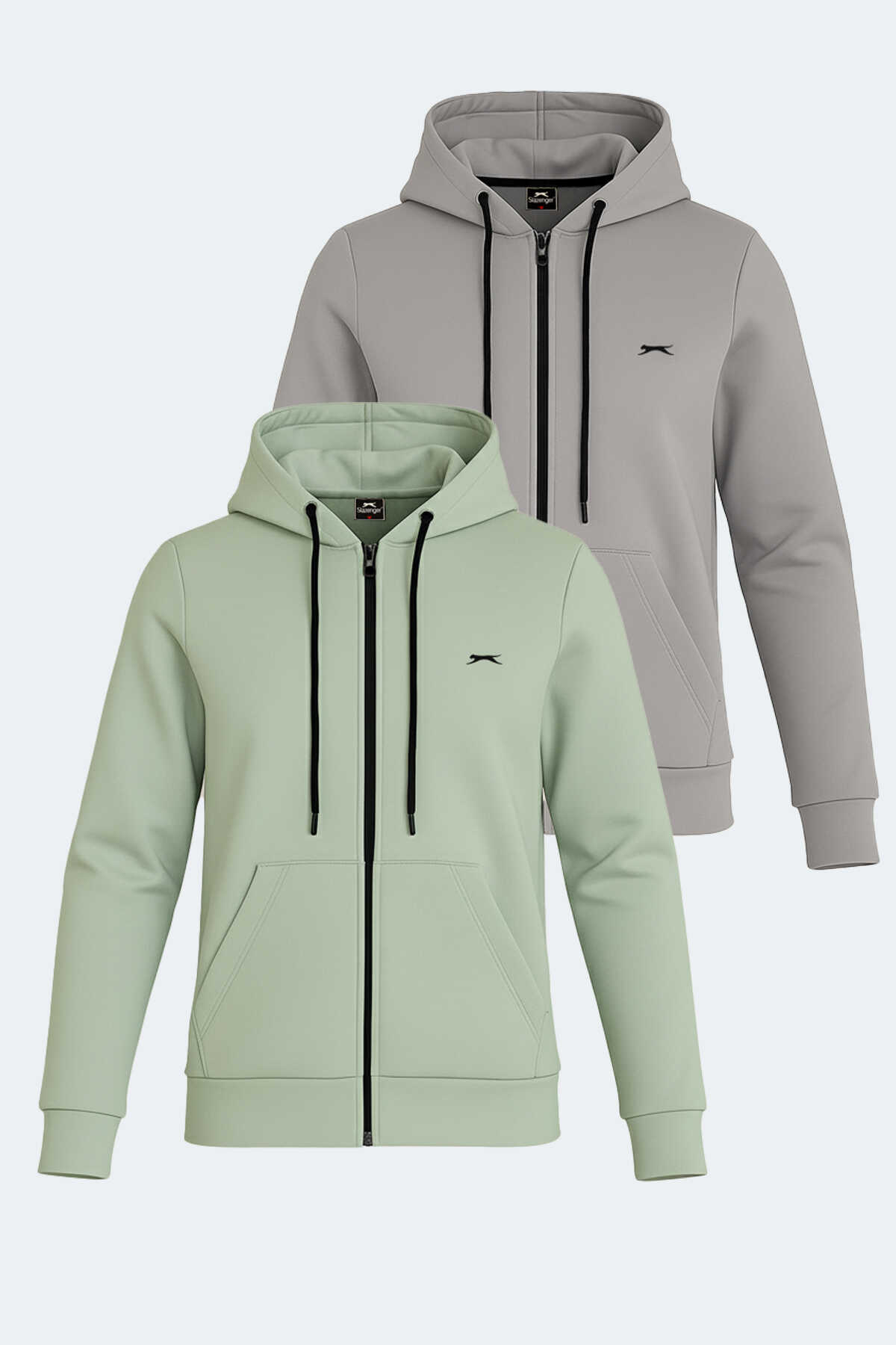 Slazenger - Slazenger KATYA 2 li set Kadın Fermuarlı Kapüşonlu Cepli Gri - Yeşil Sweatshirt