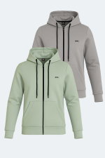Slazenger - Slazenger KATYA 2 li set Kadın Fermuarlı Kapüşonlu Cepli Gri - Yeşil Sweatshırt