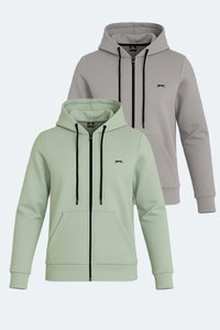 Slazenger - Slazenger KATYA 2 li set Kadın Fermuarlı Kapüşonlu Cepli Gri - Yeşil Sweatshırt