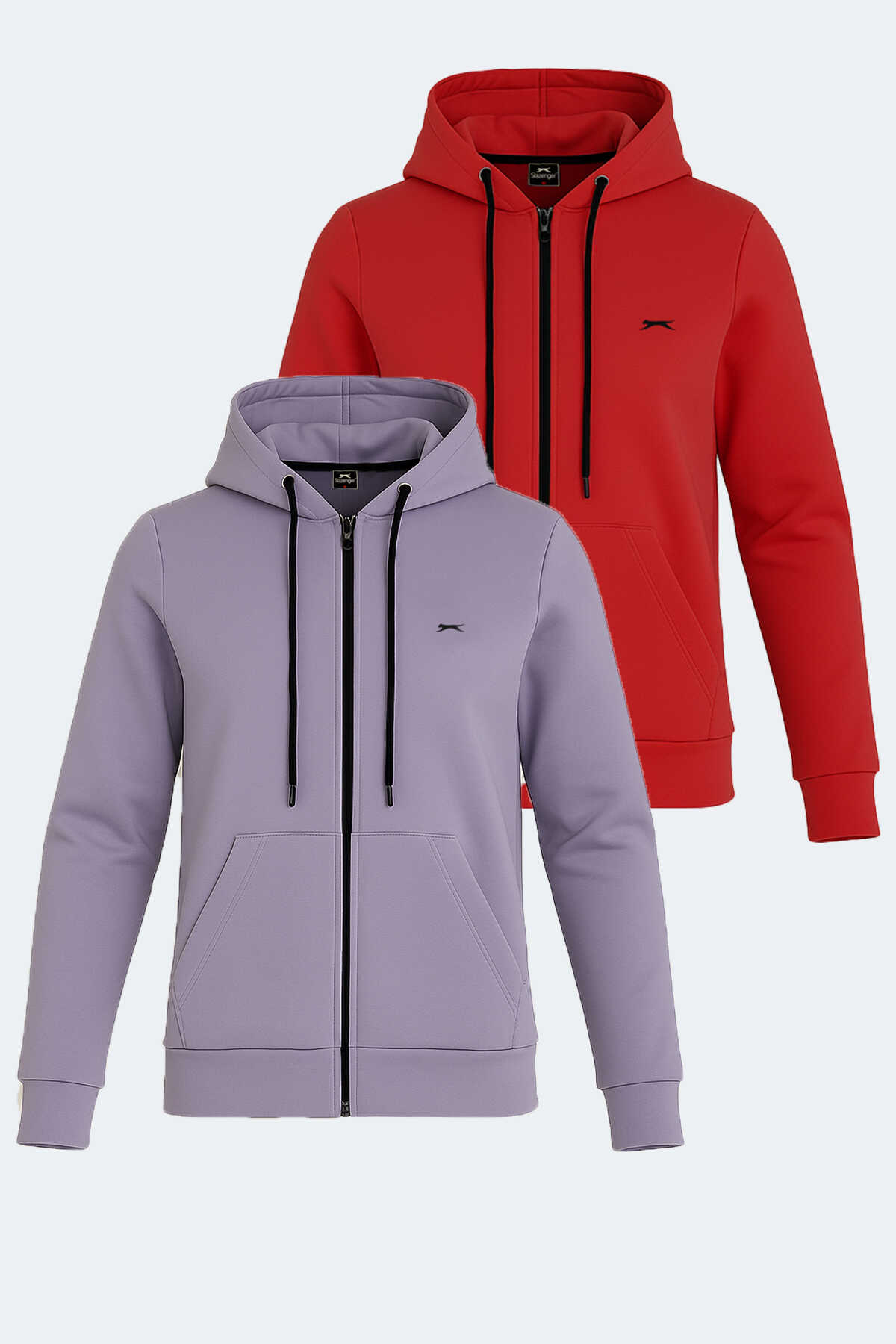 Slazenger - Slazenger KATYA 2 li set Kadın Fermuarlı Kapüşonlu Cepli Kırmızı - Lila Sweatshirt
