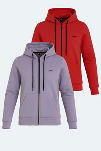 Slazenger - Slazenger KATYA 2 li set Kadın Fermuarlı Kapüşonlu Cepli Kırmızı - Lila Sweatshirt Slazenger - Slazenger KATYA 2 li set Kadın Fermuarlı Kapüşonlu Cepli Kırmızı - Lila Sweatshirt