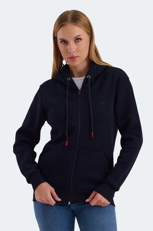 Slazenger KATYA Kadın Fermuarlı Kapüşonlu Cepli Lacivert Sweatshırt