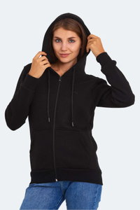 Slazenger - Slazenger KATYA Kadın Fermuarlı Kapüşonlu Cepli Siyah Sweatshırt