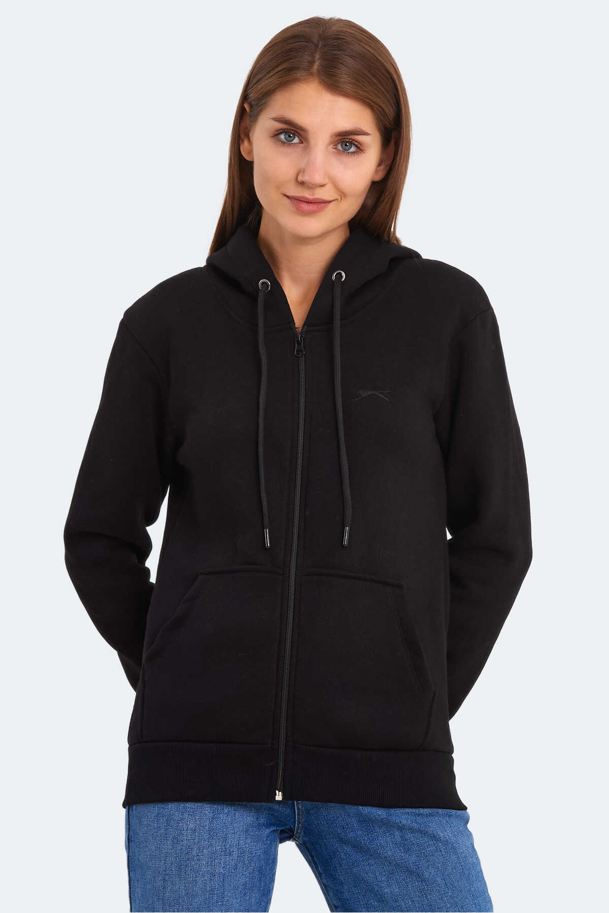 Slazenger KATYA Kadın Fermuarlı Kapüşonlu Cepli Siyah Sweatshırt - 3