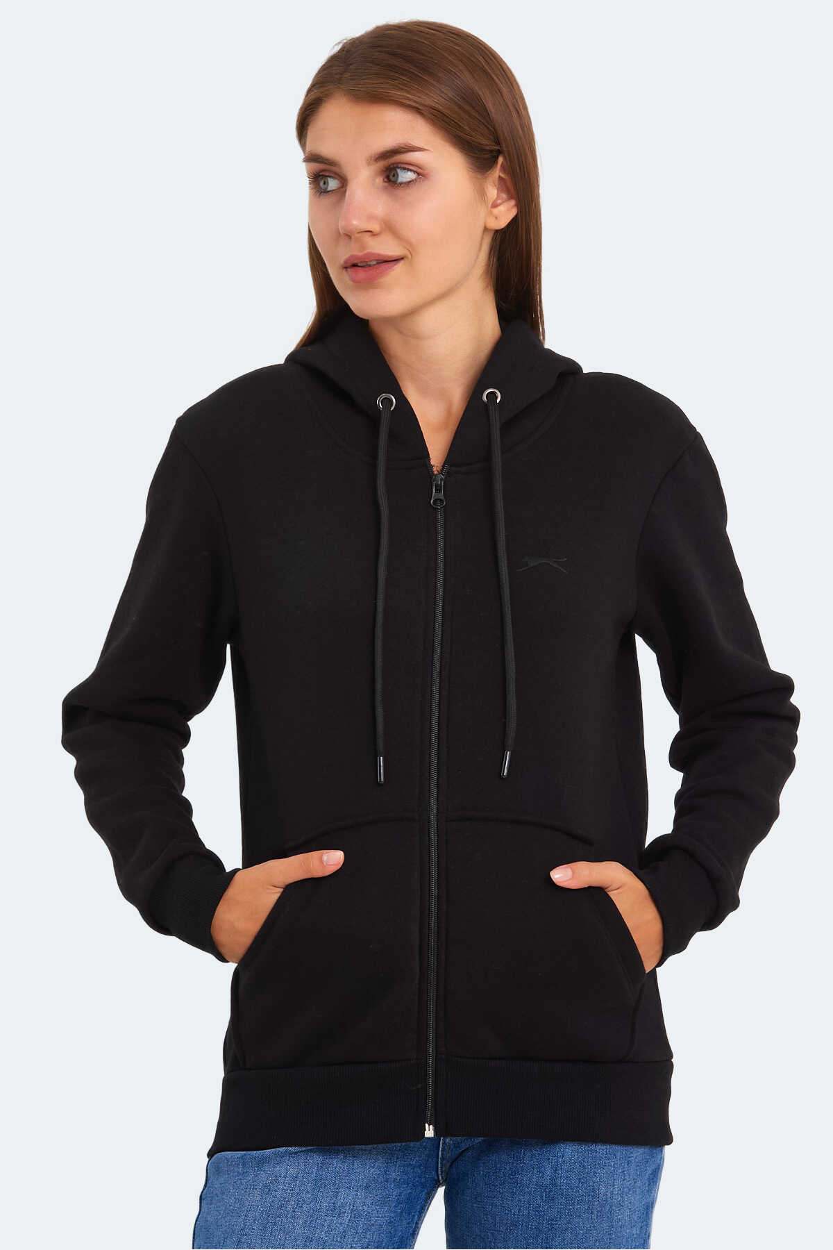 Slazenger KATYA Kadın Fermuarlı Kapüşonlu Cepli Siyah Sweatshırt - 4