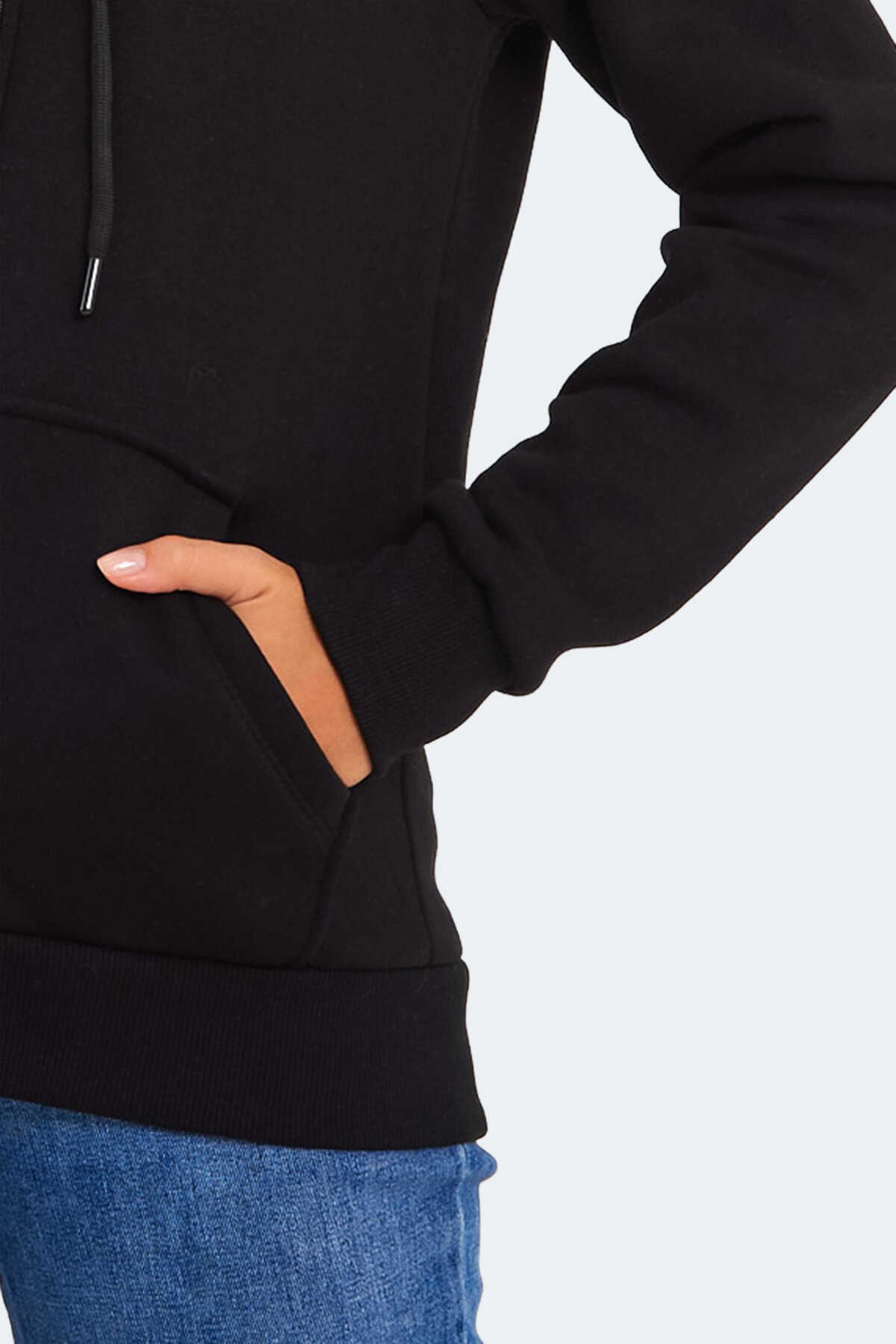 Slazenger KATYA Kadın Fermuarlı Kapüşonlu Cepli Siyah Sweatshırt - 6
