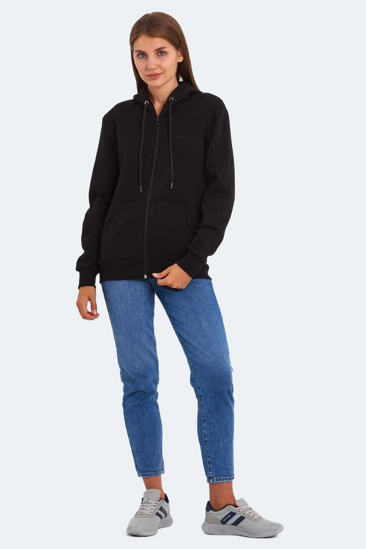 Slazenger KATYA Kadın Fermuarlı Kapüşonlu Cepli Siyah Sweatshırt - 7