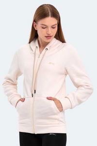 Slazenger - Slazenger KATYA Kadın Fermuarlı Kapüşonlu Cepli Ekru Sweatshırt Slazenger - Slazenger KATYA Kadın Fermuarlı Kapüşonlu Cepli Ekru Sweatshırt