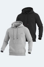 Slazenger - Slazenger KEANS 2 li set Erkek Kapüşonlu Cepli Siyah - Gri Sweatshirt