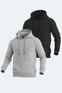 Slazenger - Slazenger KEANS 2 li set Erkek Kapüşonlu Cepli Siyah - Gri Sweatshirt