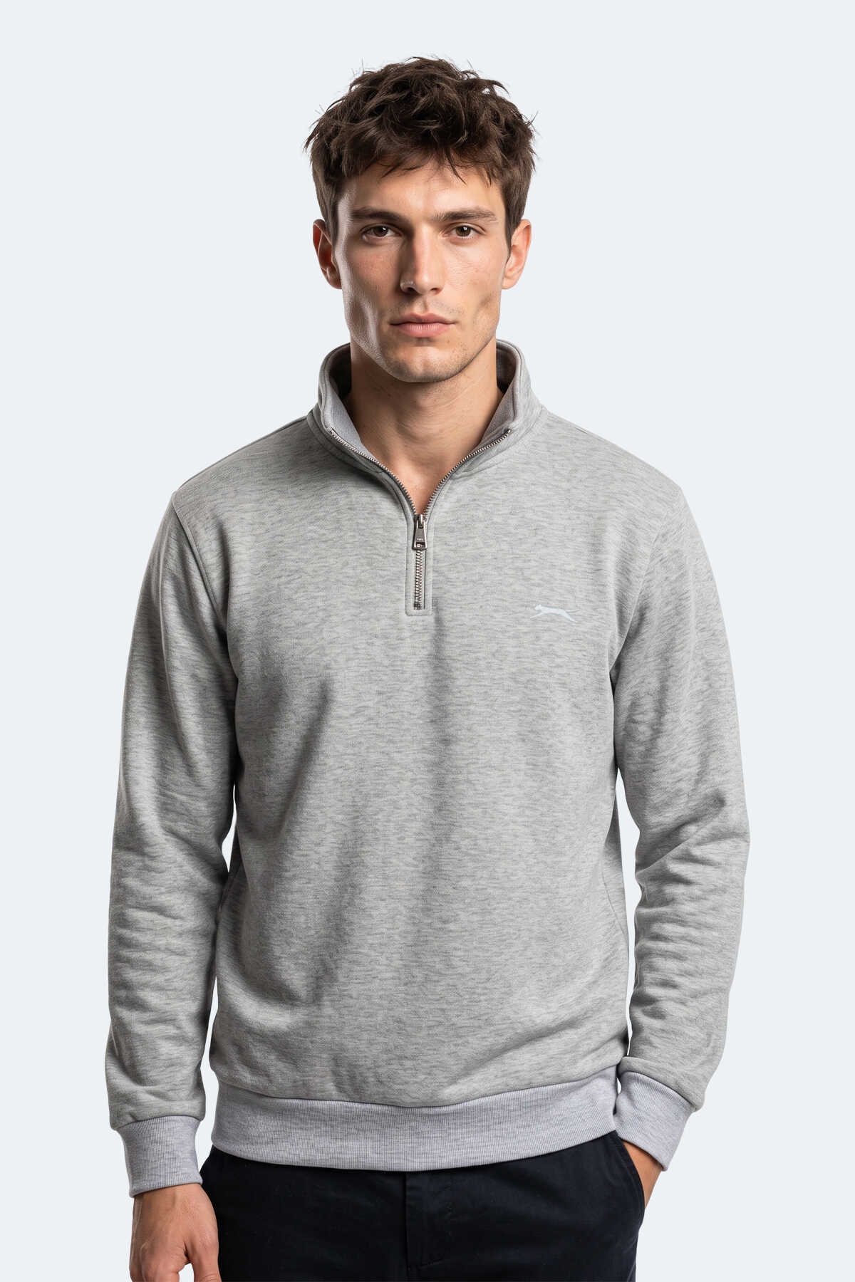 Slazenger KENA I Erkek Dik Yaka Fermuarlı Gri Sweatshırt (1)