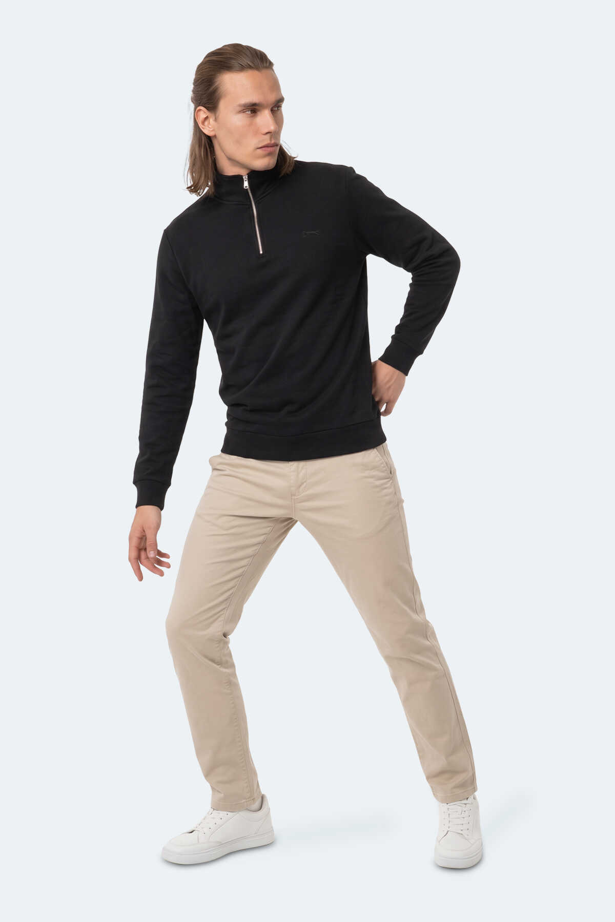Slazenger KENA I Erkek Dik Yaka Fermuarlı Siyah Sweatshırt - 3