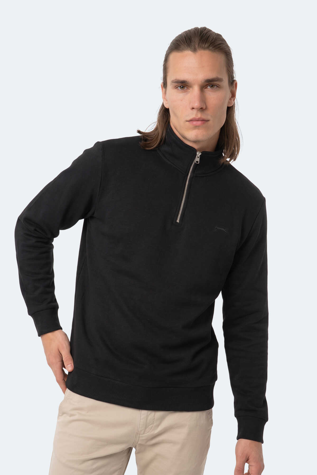 Slazenger KENA I Erkek Dik Yaka Fermuarlı Siyah Sweatshırt - 4