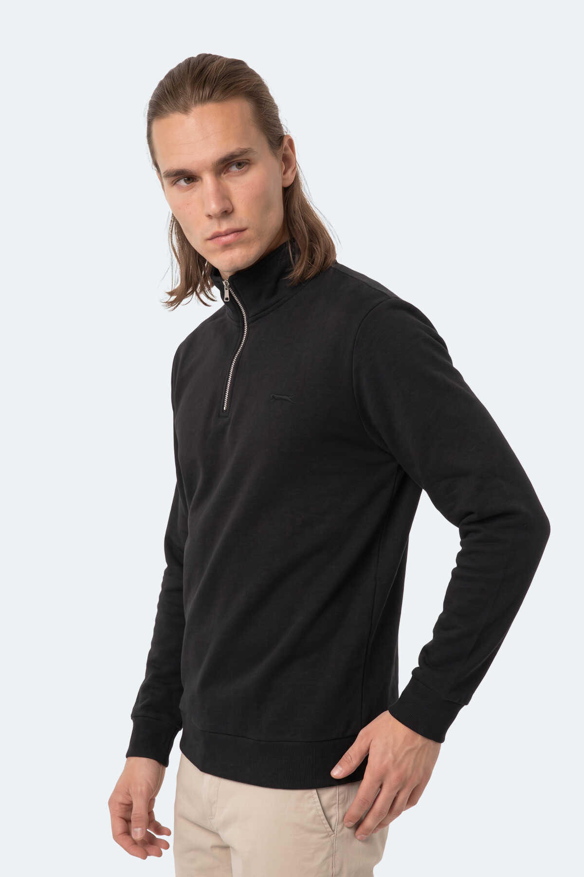Slazenger KENA I Erkek Dik Yaka Fermuarlı Siyah Sweatshırt - 5