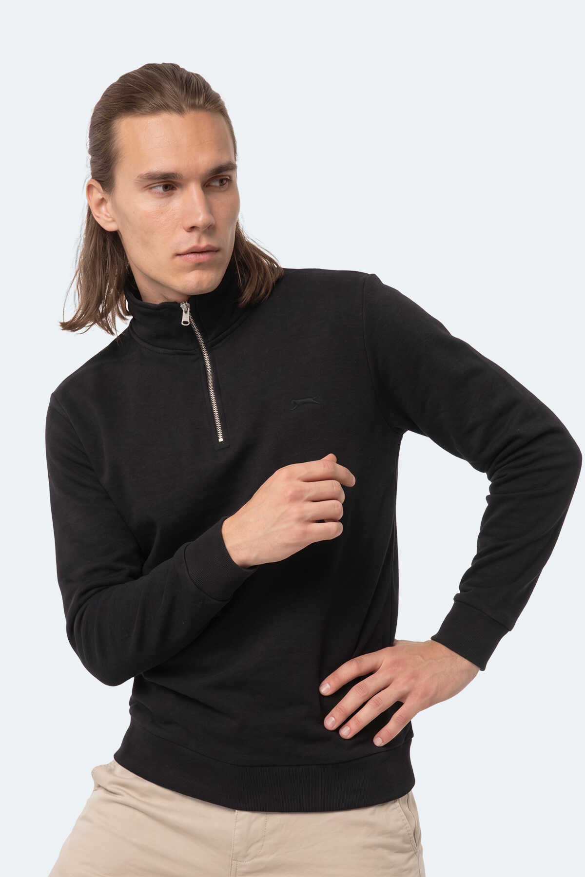 Slazenger KENA I Erkek Dik Yaka Fermuarlı Siyah Sweatshırt - 6