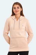 Slazenger - Slazenger KESHIAN IN Kadın Kapüşonlu Cepli Bej Sweatshırt
